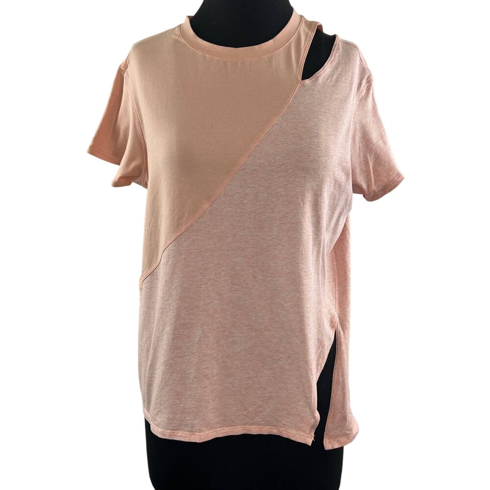 Lululemon LA Relaxed Pink Short Sleeve Cutout Crew Neck Athletic Gym Shirt Tee 6
